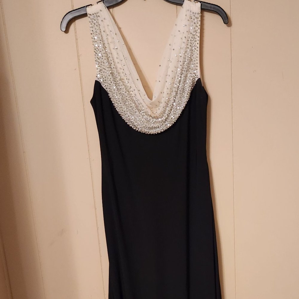 Black Cowl Neck Evening Dress / Ivory / Crystal